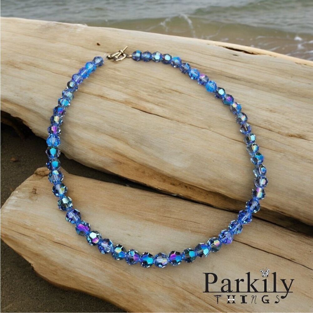 Handcrafted sparkly necklace with round Swarovski crystal beads
